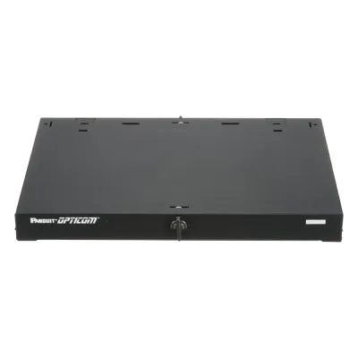 Panel de Distribución de Fibra Óptica, Acepta 3 Placas FAP o FMP, Bandeja Deslizable e Inclinable Hacia Abajo, Hasta 72 Fibras, Color Negro, 1UR