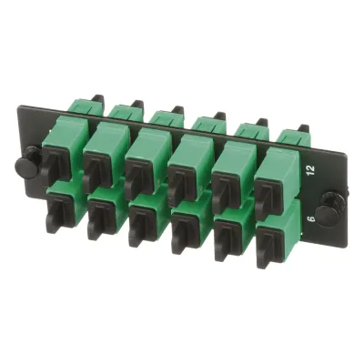Placa Acopladora de Fibra Optica FAP, Con 12 Conectores SC/APC (12 Fibras), Para Fibra Monomodo OS1/OS2, Color Verde
