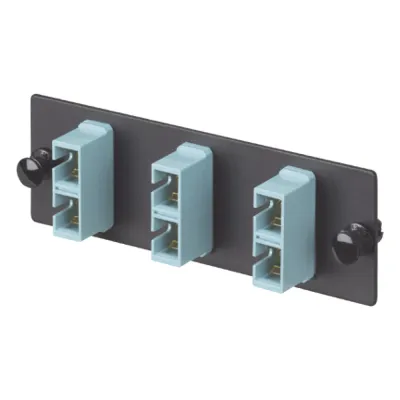 Placa Acopladora de Fibra Optica FAP, Con 3 Conectores SC Duplex (6 Fibras), Para Fibra Multimodo OM3/OM4, Color Aqua