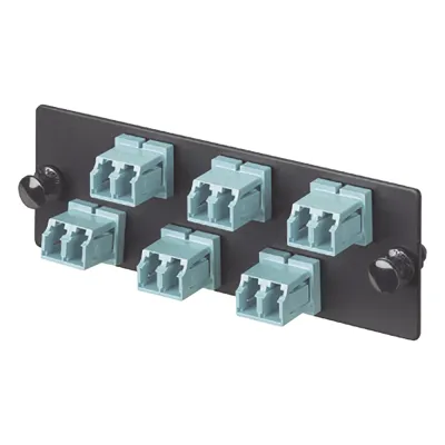 Placa Acopladora de Fibra Optica FAP, Con 6 Conectores LC Duplex (12 Fibras), Para Fibra Multimodo OM3/OM4, Color Aqua