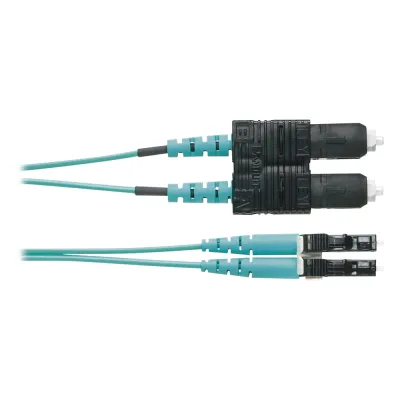 Jumper de Fibra Optica Multimodo 50/125 OM4, LC-SC Duplex, OFNR (Riser), Color Aqua, 3 Metros (9.84 Pies)