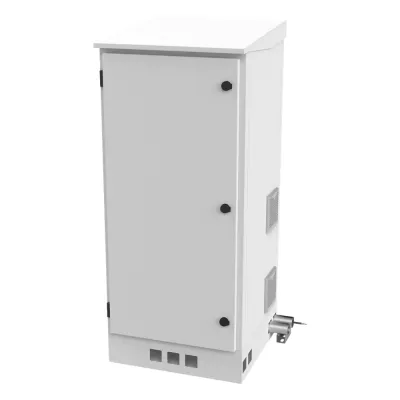 Gabinete de Piso para Exterior con Ventiladores y Termostato con Rack de 19" de 16 U + Espacio para Baterías, Se envía el Gabinete Armado.
