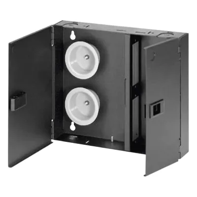 Caja de Conexión de Fibra Óptica, Para Montaje en Pared, Acepta 2 Placas FAP o FMP, Hasta 48 Fibras, Color Negro