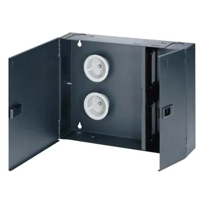 Caja de Conexión de Fibra Óptica, Para Montaje en Pared, Acepta 4 Placas Acopladoras FAP o FMP, Hasta 96 Fibras, Color Negro
