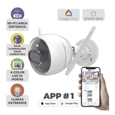 Bala IP 2 Megapíxel / Wi-Fi / Doble Lente / COLORES EN OSCURIDAD / Deteccion de Personas o Vehículos / Cruce de Línea / Intrusión a un área / Audio de dos vías / Luz Estroboscópica / Sirena / MicroSD