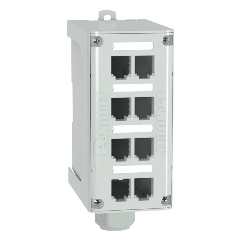 Panel de Parcheo Modular para Fibra Óptica, de Instalación en Riel DIN Estándar de 35mm, 8 Puertos Mini-Com, Color Gris