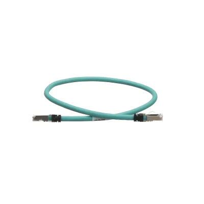 Patch Cord Cat5e de Grado Industrial 600V, Blindado SF/UTP, Calibre 24 AWG, Color Aqua, 60 cm (23.62 pulgadas).