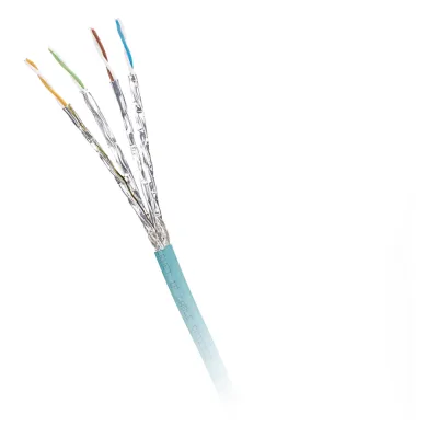 Bobina de Cable Blindado S/FTP Categoría 6A, Uso Industrial con Resistencia al Aceite, Rayos UV y Abrasión, Multifilar (Flexible), Color Azul Cerceta, Bobina de 500 Metros (1640 Pies)