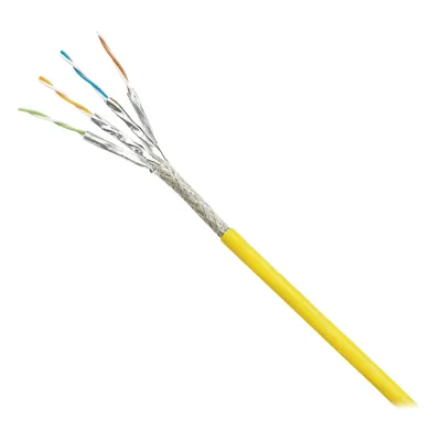 Bobina de Cable Blindado S/FTP Categoría 6A, Uso Industrial con Resistencia al Aceite, Rayos UV y Abrasión, Multifilar (Flexible), Color Amarillo, Bobina de 500 Metros (1640 Pies)