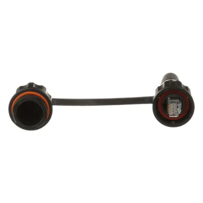 Conector Plug RJ45 de Uso Industrial Blindado, Categoría 5e, 24AWG, con Tapa Protectora, Protección IP67