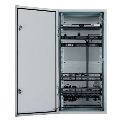 Gabinete Industrial Preconfigurado de Montaje en Pared, Fabricado en Acero Bajo en Carbono, Protección NEMA 4/12 IP66, de 26 UR, Color Gris