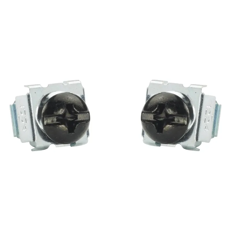 Kit de 100 Tornillos y 100 Tuercas Enjauladas #12-24, Para Uso en Gabinetes o Racks con Rieles con Orificios Cuadrado