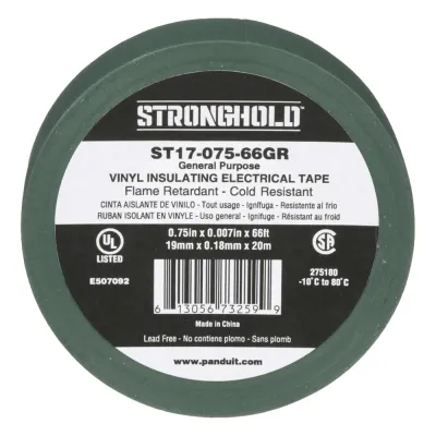 Cinta Eléctrica STRONGHOLD para Aislar, de PVC, Uso General Reparación y Mantenimiento, Grosor de 0.18mm (7 mil), Ancho de 19mm, y 20.12m de Largo, Color Verde