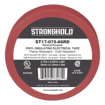 Cinta Eléctrica STRONGHOLD para Aislar, de PVC, Uso General Reparación y Mantenimiento, Grosor de 0.18mm (7 mil), Ancho de 19mm, y 20.12m de Largo, Color Rojo