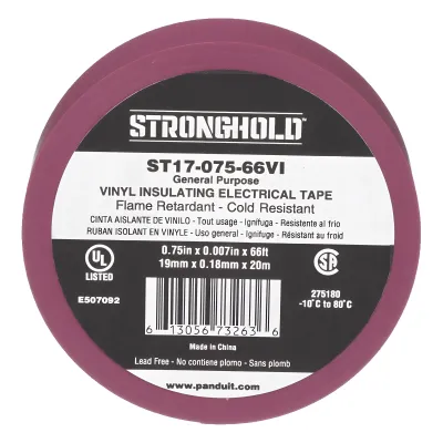 Cinta Eléctrica STRONGHOLD para Aislar, de PVC, Uso General Reparación y Mantenimiento, Grosor de 0.18mm (7 mil), Ancho de 19mm, y 20.12m de Largo, Color Violeta
