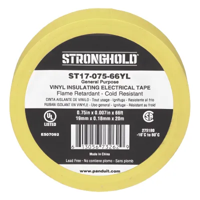 Cinta Eléctrica STRONGHOLD para Aislar, de PVC, Uso General Reparación y Mantenimiento, Grosor de 0.18mm (7 mil), Ancho de 19mm, y 20.12m de Largo, Color Amarillo