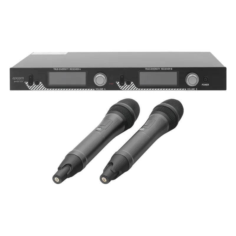 Kit de Microfonía inalámbrico | 2 Micrófonos de mano | Receptor UHF | Pantalla LCD | 200 Canales | Gran cobertura
