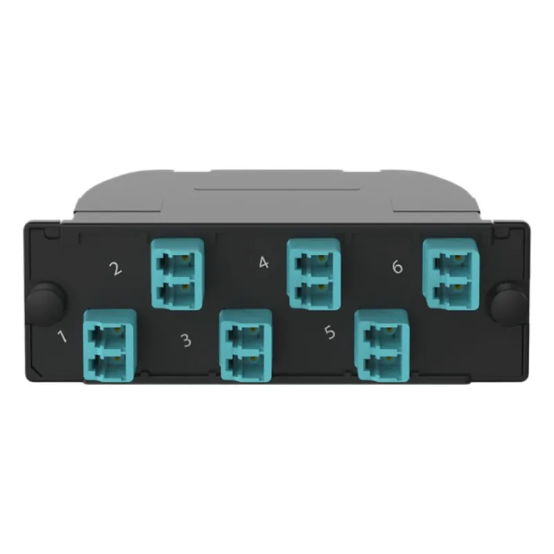 Casete OptiCom de Fibra Óptica Multimodo OM4, Con Conector MPO a 6 LC Duplex, Polaridad Método A, Pérdida de Inserción Estándar