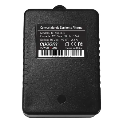 Transformador 16 Vca 40 VA / Entrada 120 Vca / Protección Contra Sobretensiones y Anti-Interferencia / Alta Eficiencia Para Equipos de Seguridad / Operación -10°C a 45°C / Compacto 102.5 x 68 x 58 mm / Certificaciones de Seguridad y Calidad Industrial