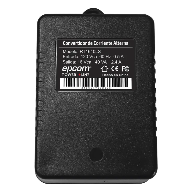 Transformador 16 Vca 40 VA / Entrada 120 Vca / Protección Contra Sobretensiones y Anti-Interferencia / Alta Eficiencia Para Equipos de Seguridad / Operación -10°C a 45°C / Compacto 102.5 x 68 x 58 mm / Certificaciones de Seguridad y Calidad Industrial
