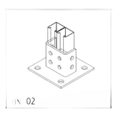 Base Cuadrada con 4 perforaciones para Perfil Doble.