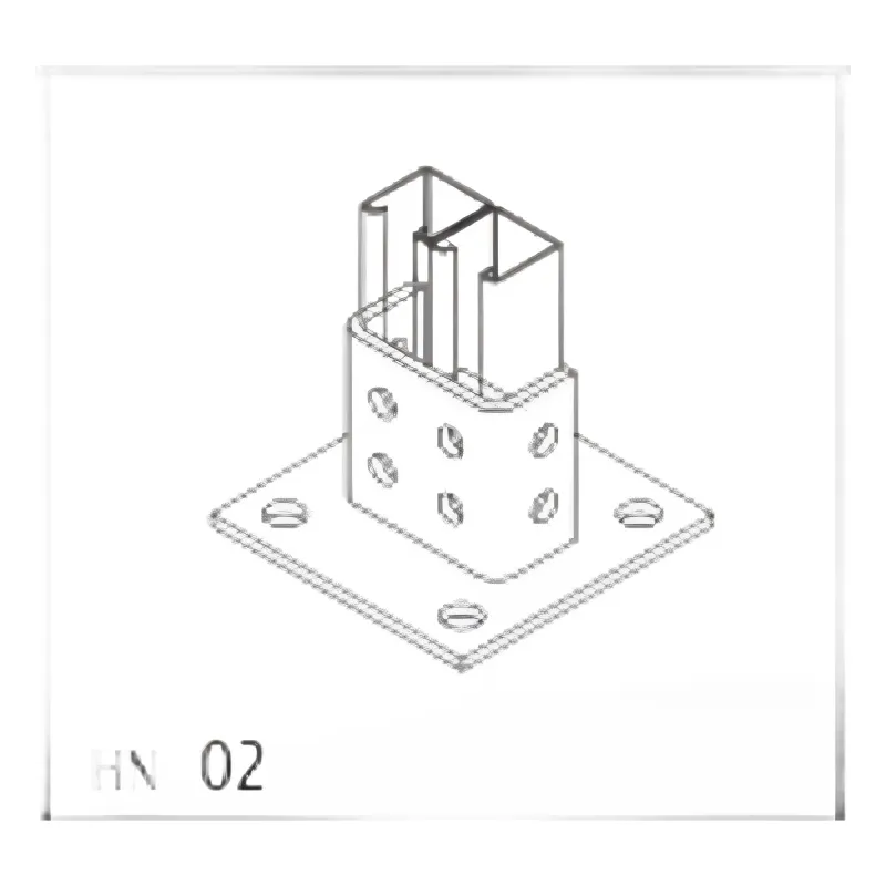 Base Cuadrada con 4 perforaciones para Perfil Doble.