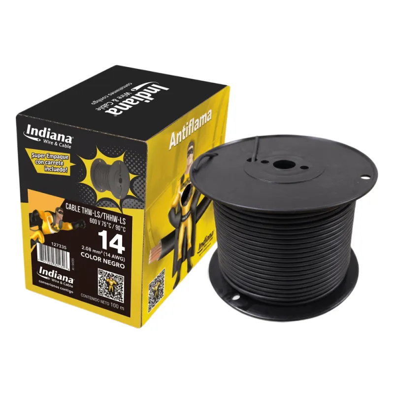 Cable THW-LS / Calibre 14 AWG / 19 Hilos / Color Negro / Bobina 100 m (328 ft)