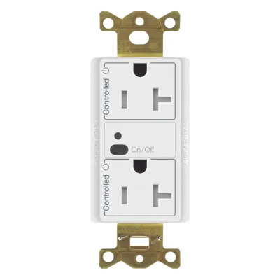 Receptáculo inalámbrico de 20 A tipo dúplex con ambos contactos controlados, tecnología Clear Connect, para sistema Vive de Lutron, color blanco