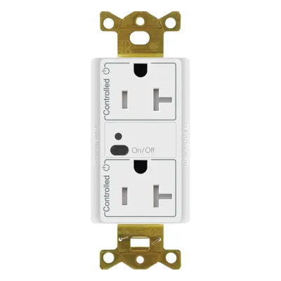 Receptáculo inalámbrico de 20 A tipo split con un contacto controlado y uno de alimentación continua, tecnología Clear Connect, para sistema Vive de Lutron, color blanco