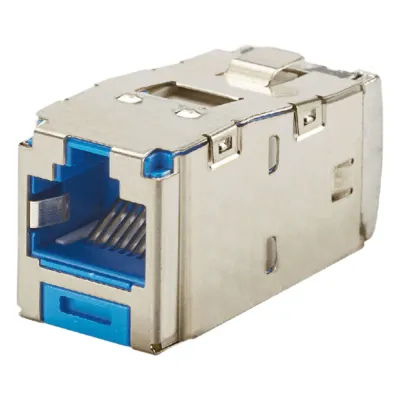 Conector Jack RJ45 Blindado, Estilo TG, Mini-Com, Categoría 6, de 8 Posiciones y 8 Cables, Color Azul