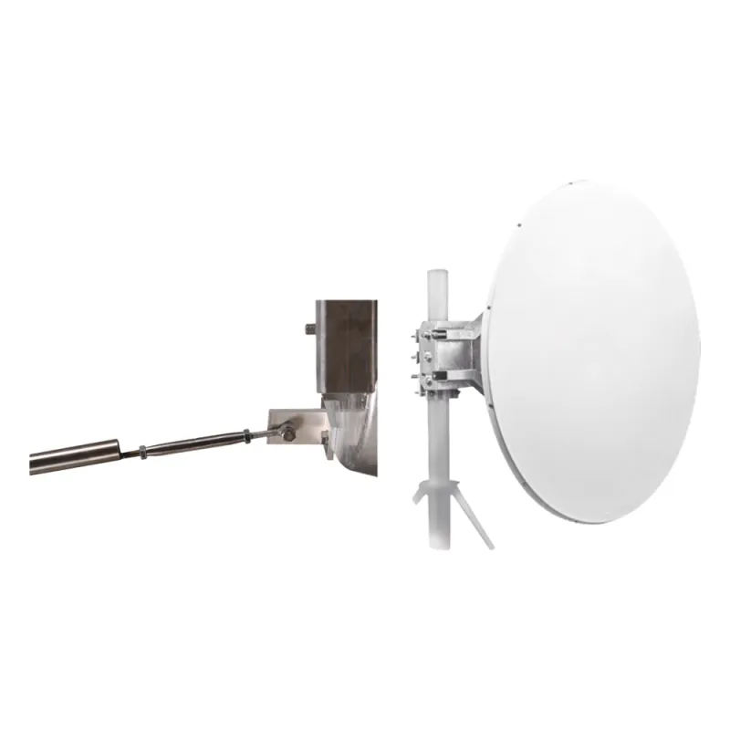 Antena direccional de Alto Rendimiento, 4 ft, Frecuencia de (4.9 a 6.1 GHz), Alto Aislamiento al Ruido, Ganancia de 35 dBi, Soporte de acero inoxidable, polaridad en 90 ° y 45 °, incluye montaje.