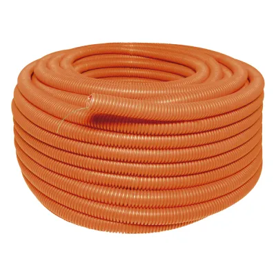 Manguera Poliducto Corrugado Flexible Naranja Reforzado de 3/4" x 50 m Para Instalaciones Eléctricas /Polietileno Alta Densidad HDPE/ Sin guía /Resistente a Intemperie.