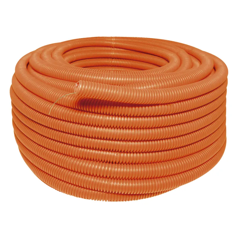 Manguera Poliducto Corrugado Flexible Naranja Reforzado de 1" x 50 m Para Instalaciones Eléctricas /Polietileno Alta Densidad HDPE/ Sin guía /Resistente a Intemperie.
