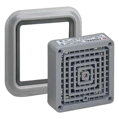 Bocina Electromecánica / Modelo 350 Vibratone / Montaje en Panel Resistente a la Intemperie / Modelo TR / 4.060 in x 3.375 in (103.1 mm x 85.7 mm) / 4 Orificios de Montaje / Exterior IP / Alerta Sonora Efectiva