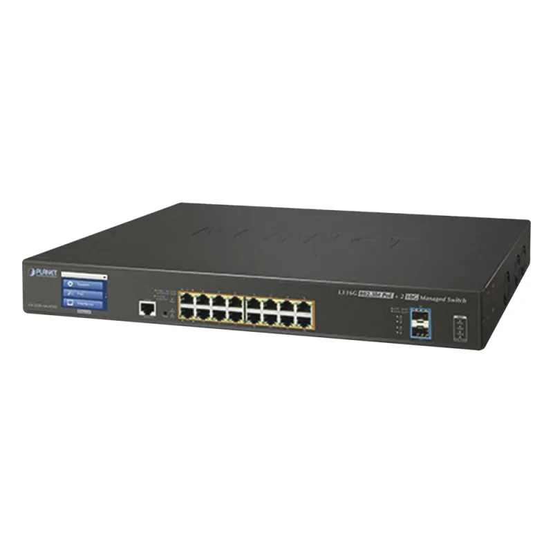 Switch Administrable Capa 3, 16 Puertos Gigabit con PoE 802.3bt, 2 Puertos 10 G SFP+, Pantalla Táctil (400 W)