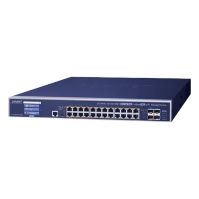 Switch Administrable Capa 3, 24 Puertos Gigabit 802.3bt, Hasta 600 W, 4 Puertos 10 G SFP+, Con Pantalla Táctil para Configuración Básica
