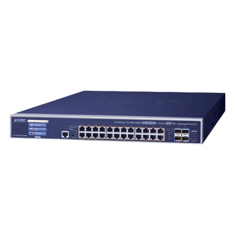 Switch Administrable Capa 3, 24 Puertos Gigabit 802.3bt, Hasta 600 W, 4 Puertos 10 G SFP+, Con Pantalla Táctil para Configuración Básica