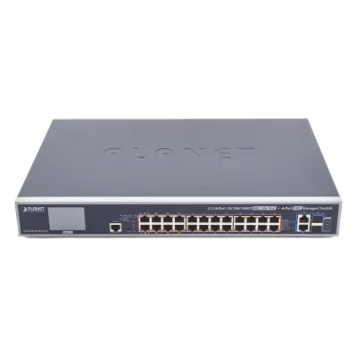 Switch Administrable L3, 24 puertos Gigabit PoE 802.3bt, 2 puertos 10G SFP+, Pantalla Tactil, Fuente Redundante, (600W)