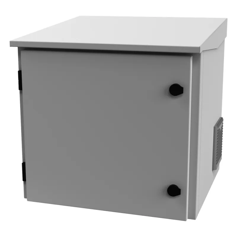 Gabinete de Exterior con Rack de 19" de 9UR con Ventiladores y Termostato, Se envía el Gabinete armado, (Montaje a poste o torre se vende por separado).