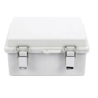 Gabinete de Plástico ABS, Uso en Intemperie IP66 (170 x 220 x 110 mm) Cierre por broche Inoxidable y Permite Cerrado con Candado y Llave (Perno 5mm) No Incluido