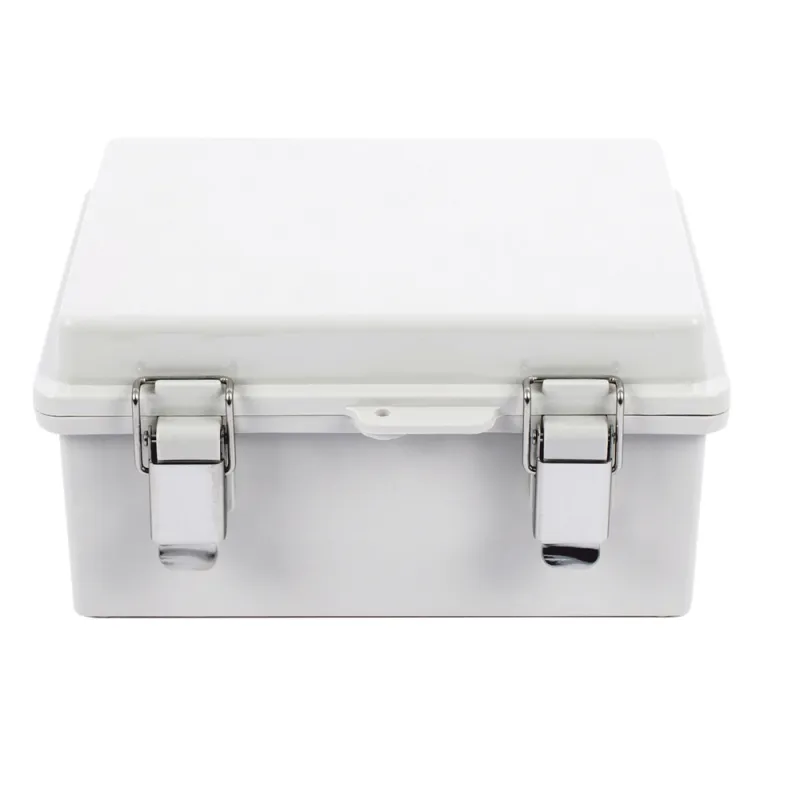 Gabinete de Plástico ABS, Uso en Intemperie IP66 (170 x 220 x 110 mm) Cierre por broche Inoxidable y Permite Cerrado con Candado y Llave (Perno 5mm) No Incluido