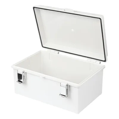 Gabinete de Plástico ABS, Uso en Intemperie IP66 (190 x 290 x 140 mm) cierre por broche Inoxidable y Permite Cerrado con Candado y Llave (Perno 5mm) No Incluido