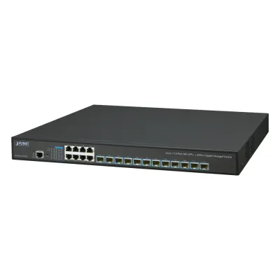 Switch Administrable Capa 3, 12 Puertos SFP de 10G, 8 Puertos 10/100/1000T, Con Alimentación Redundante (2 Fuentes de Alimentación AC).