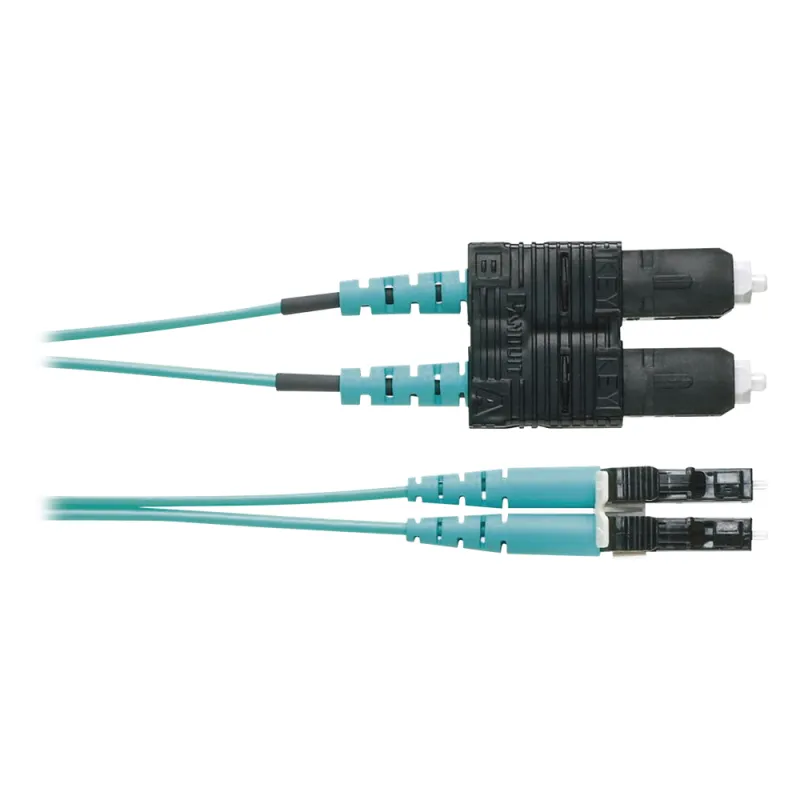 Jumper de Fibra Optica Multimodo 50/125 OM4, LC-SC Duplex, OFNR (Riser), Color Aqua, 2 Metros (6.56 Pies)