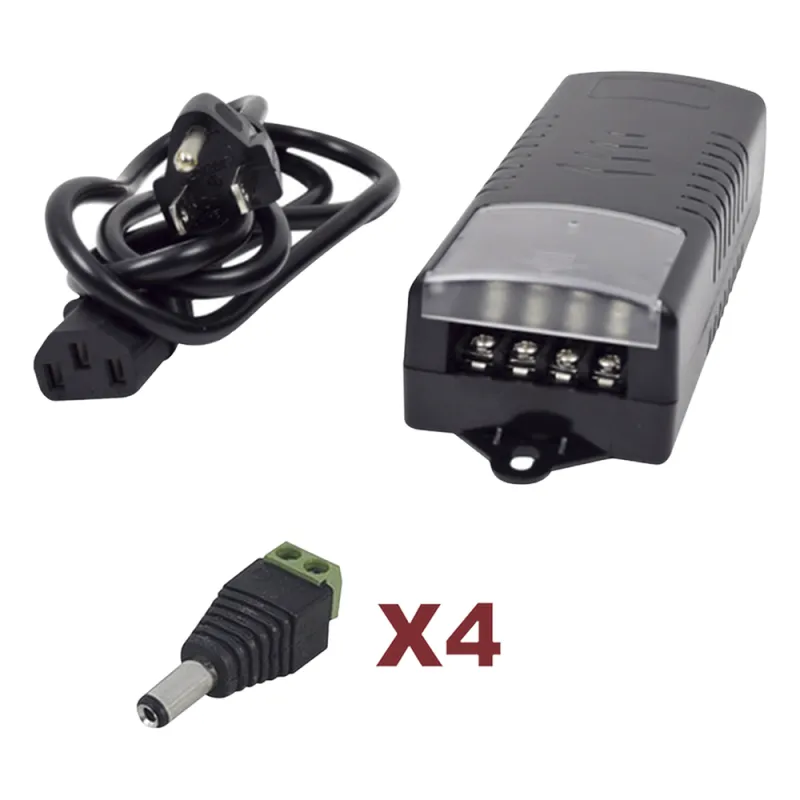 Kit con fuente EPCOM con salida de 12 Vcc a 5 Amper con 4 salidas / Incluye conectores JR52