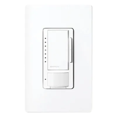 Atenuador de pared Maestro con sensor de ocupación y vacancia PIR, 600 W incandescente o 150 W LED y CFL regulables, 120 V, sin cable neutro, unipolar o multilocalización