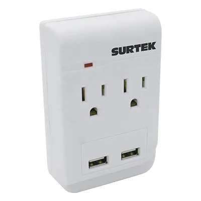 Multicontacto de ABS con 2 contactos aterrizados y 2 puertos USB.