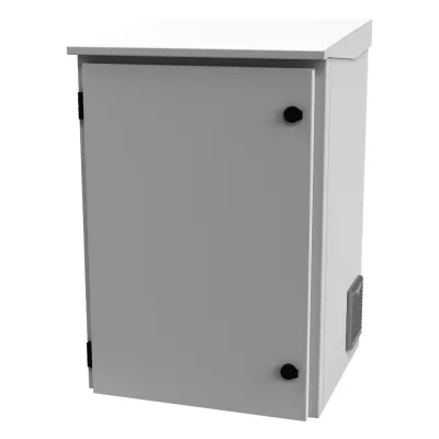Gabinete de Exterior con Rack de 19" de 16U con Ventiladores y Termostato, Se envía el Gabinete Armado. (Montaje a poste o torre se vende por separado).