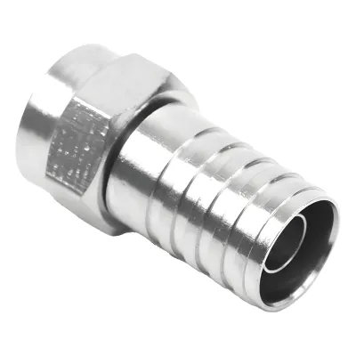 Conector F Macho, Plegable de Doble Blindaje para cable RG-59, Cuerpo de Bronce Niquelado.
