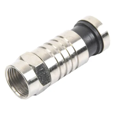 Conector F Macho de Compresión para cable RG-6, Cuerpo de Bronce Niquelado.